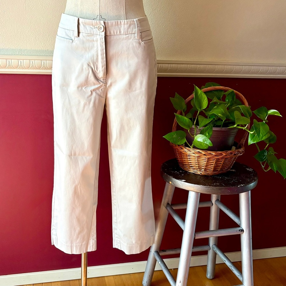 Talbots Perfect Skimmer Capri Pants 4 Beige Cropped Straight Leg Cotton Stretch